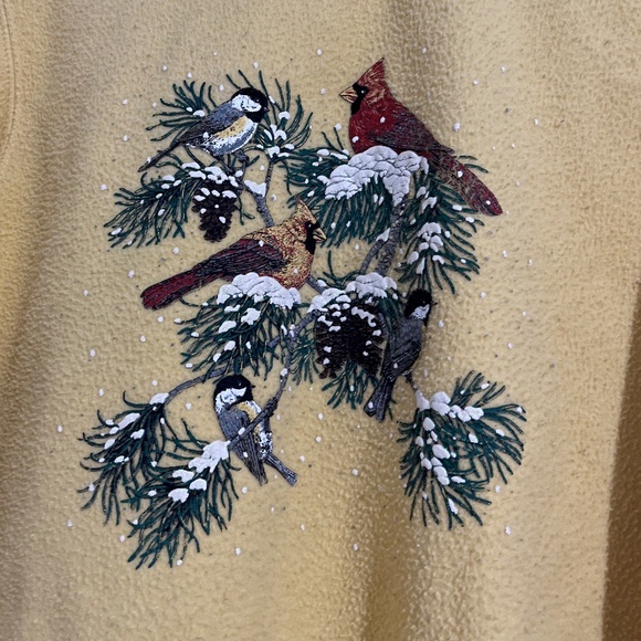 Women’s Yellow “Birds on a Tree” Print Fall Winter Casual Sweater Sz-S - Picture 2 of 5